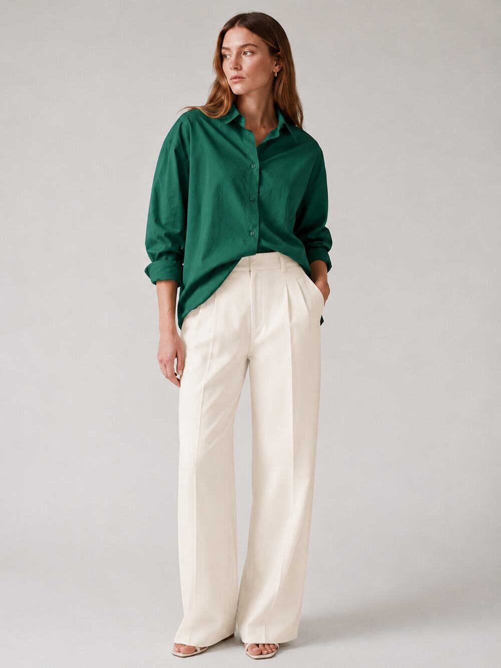Aritzia Babaton Essential Relaxed Cotton Shirt Emerald Green Small NWT